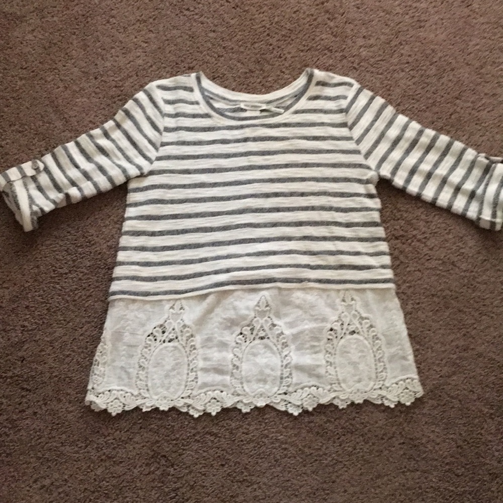 Striped shirt with lace detail